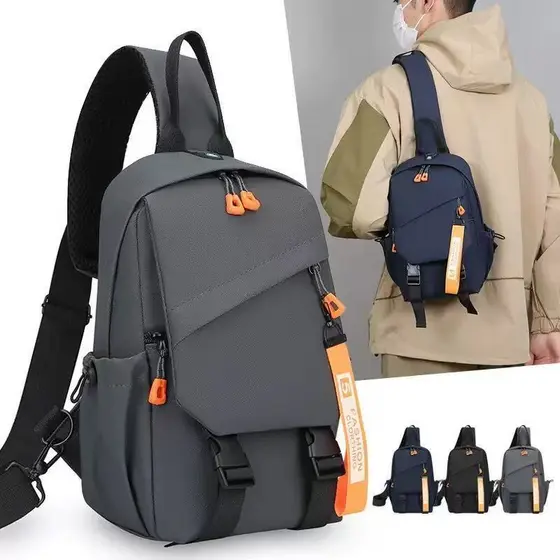 Mochila de Peito Masculina Impermeável para Caminhada, Acampamento e Uso Casual com USB