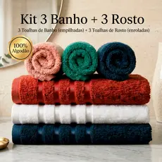 Kit 6 Toalhas 3 Banho 3 Rosto 100% Algodão Coleção Ônix