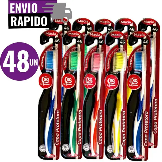 Kit 48 Escova de Dente Macia Limpador de Língua Capa Protetora Limpeza Higiene Bucal Viagem
