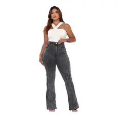 Calça Jeans Feminina Preta Flare Marmorizada com Lycra Cós Alto do 38 ao 46