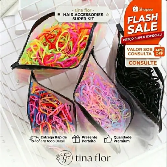 Kit 300 Elasticos de cabelo / Bolsa borrachinha/liguinha rabico de cabelo silicone infantil Envio Imediato