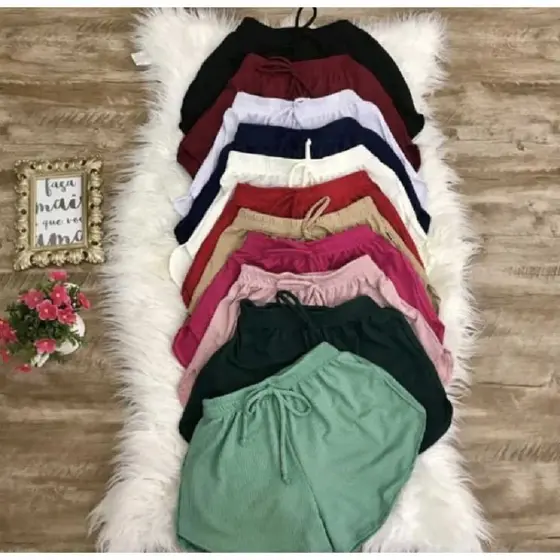 Kit 3 Shorts Feminino Malha Canelada Confortável Casual