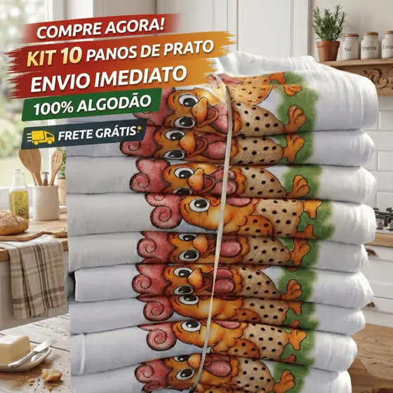Kit 10/20 Panos de Prato Estampa Galinha Extra Absorvente e Resistente