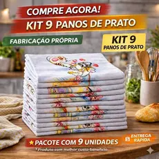 kit 9 panos de prato atacado secagem rápida super absorção e bainha premium