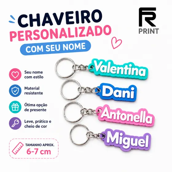 Chaveiro Personalizado com Nome – Impressão 3D em PLA • Várias Cores • Brinde Criativo