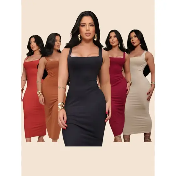 Vestido Longo Feminino Tubinho Poliamida Casual Qualidade Premium