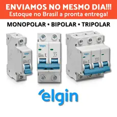 Disjuntor Elgin DIN Curva C 6A a 63A Monopolar Bipolar Tripolar Quadro Luz Chuveiro Ar Condicionado