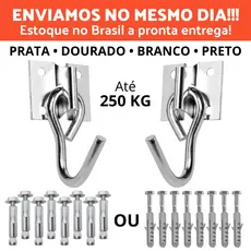 Kit Par de Gancho Armador De Rede De Balanço até 250kg Aço Grosso Reforçado Com 8 Parafusos E Buchas Ou Chumbadores