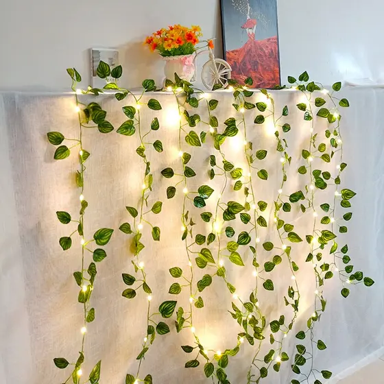 2,1m De Hera Artificial Falsas Vinhas Verde Garland Folhas De Videira Decoração De Casa Com 3m De Comprimento De Luzes De Cordas LED