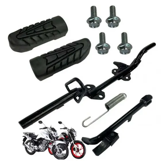 Kit Estribo Maciço Cometa Cavalete Lateral Borracha Parafusos Cg Titan Fan Start Cargo 160 150 125