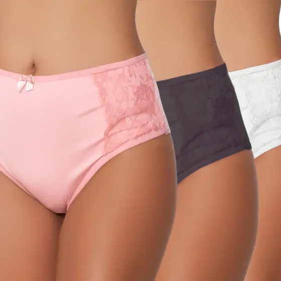 Kit 03 Calçolas Conforto cintura alta Calçolas Senhora Reforçada Calcinha Feminina Com Renda Cós Alto Básica Tangão