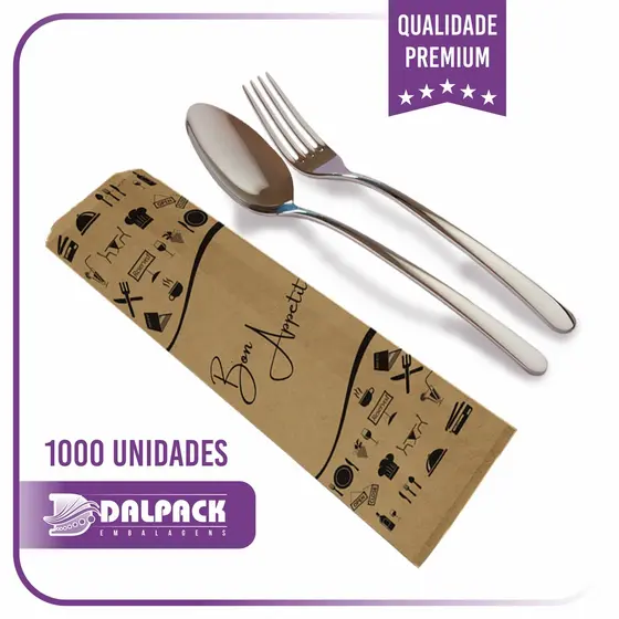 Saco para Talher - 1000 unidades - Porta Talher - Embalagem de Papel Kraft Pardo - Saco de Papel