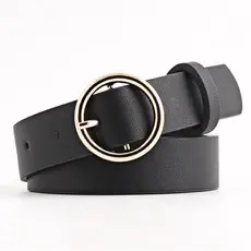 Cintos Cinto feminino couro largo preto redondo Basico Fivela Redonda cor prata