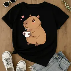 CAMISETA FEMININA ESTAMPADA CAPIVARA FOFA – 100% ALGODÃO | TAMANHOS M E G