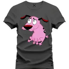 camiseta unissex cão coragem  cachorro rosa desenho animado  malha 100%algodao
