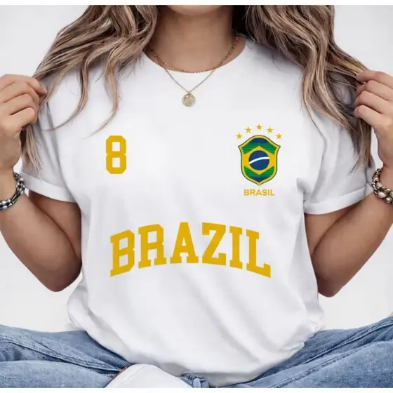 Camiseta Feminina Brasil Numero 8  Copa do Mundo Algodão