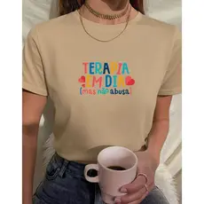 Camiseta Feminina Babylook t shirt frase engraçada colorida terapia em dia mas não abusa 100% Algodão