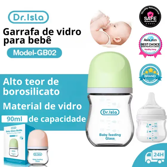 Mamadeira De Vidro Chuquinha 90ml / 160ml Anticólicas Bico de Silicone Dr Isla