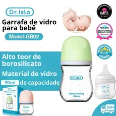 Mamadeira De Vidro Chuquinha 90ml / 160ml Anticólicas Bico de Silicone Dr Isla