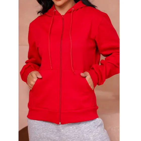 Blusa de Moletom Feminino Premium com Capuz, Zíper e Bolsos, Confortável e Estilosa