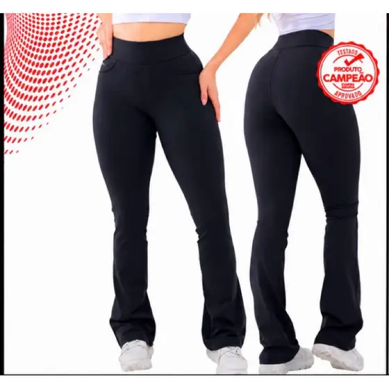 Kit 2 Calças Legging Bailarina Flare cintura alta boca de sino feminina academia