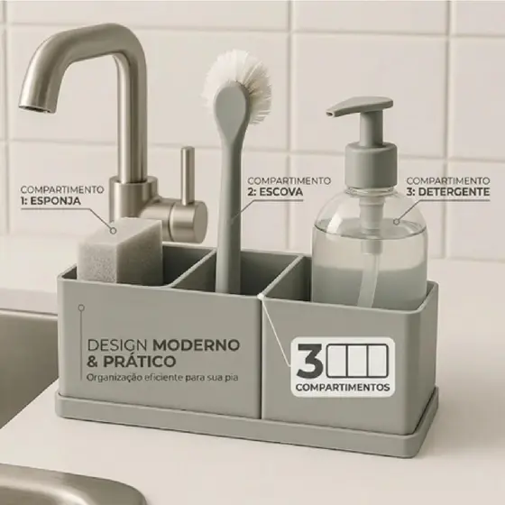 Porta Detergente e Esponja para Bancada Organizador de Pia Moderno Antilodo Resistente