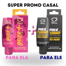 KIT GEL GOZE+ FEMININO E GEL PIKA TURBO MASCULINO - FACILITADOR DE ORGAMOS + RETARDANTE - DUPLA SEXY