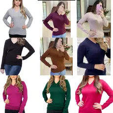 Blusa Feminina Tricot gola V liso pra inverno , tamanho unico veste 42 .busto (90--100cm). comprimento 60 cm