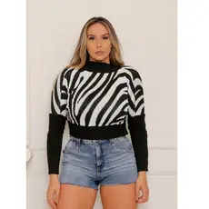 Blusa Zebra tricô manga longa feminina frio inverno 2023