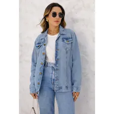 Max Jaqueta Jeans Casual Feminina  , Ser lycra com bolso e botão , tecido 100% algodao