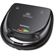 Sanduicheira Elétrica Mondial S-12 220V 750W - 2 em 1 com Grelhas Duplas e Antiaderente
