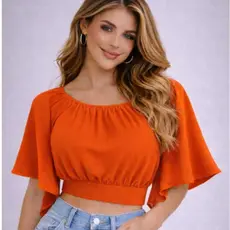 Blusa Feminina Cropped Manga Morcego Tecido Duna Manga Soltinha
