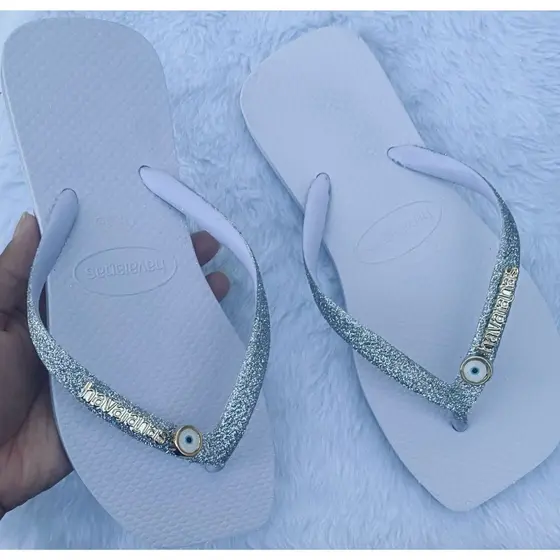 Chinelo de Glitter Sandália com Brilhantes Strass Feminina Pronto Envio