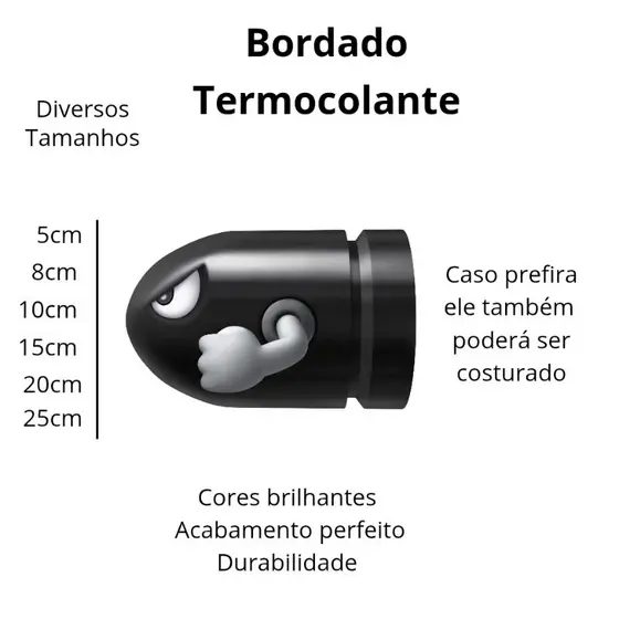 Patch Bordado Mario Bros Míssil Termocolante