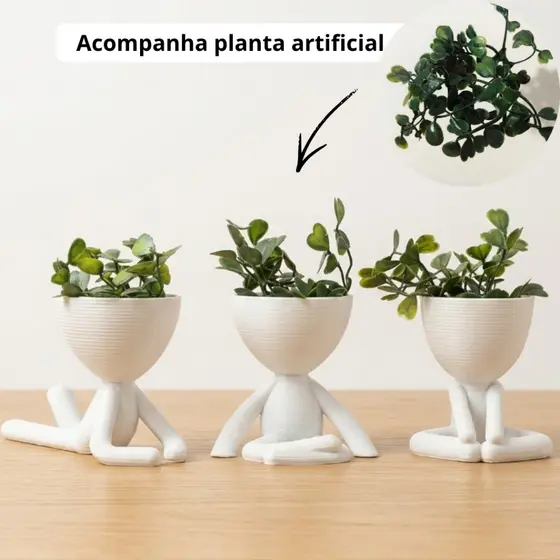 Kit 3 Mini Vasinhos Robert Plant COM PLANTAS Artificial Enfeites Vasos Decorativos