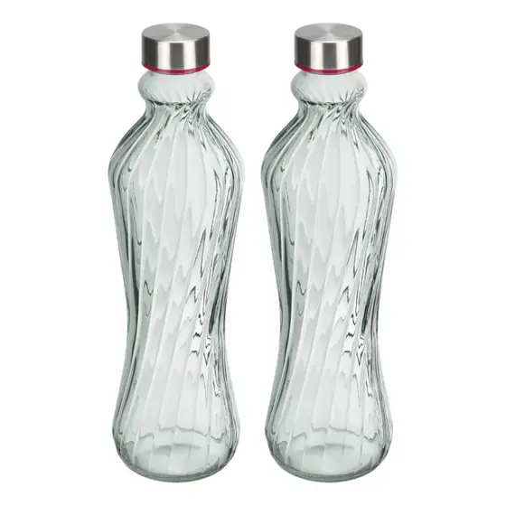 Garrafa de Vidro Premium 1L Transparente com Tampa em Aço Inox Hermética para Água e Sucos