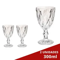 2 Taças Diamante 300ml Vidro Transparente Elegante Luxo,Mesa Posta,Festa,Jantar,Decoração