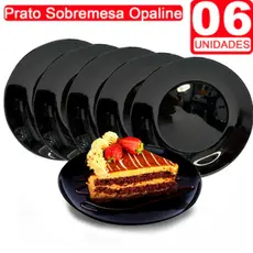 Pratos Sobremesa Preto Opaline | Vidro Temperado 19,5cm Mesa Posta Moderna