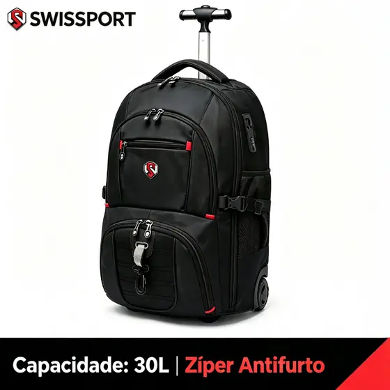 Mochila Masculina com Rodinhas Antifurto para Notebook 15.6" Executiva Viagem Trabalho Swisssport