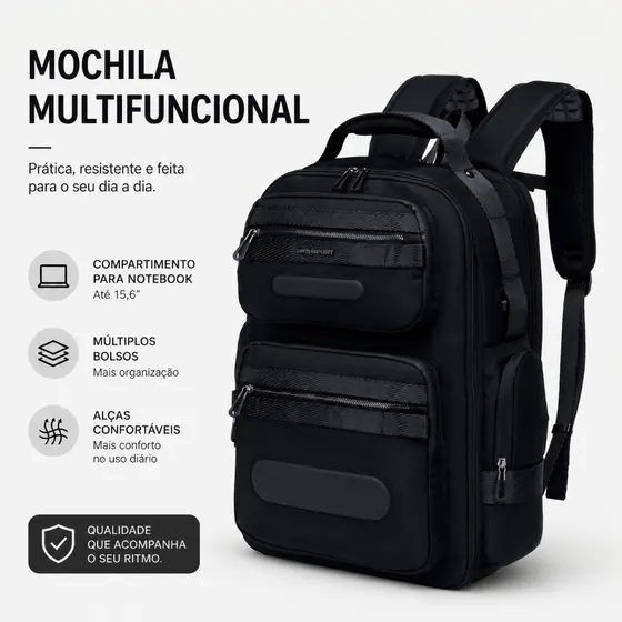 Mochila Executiva Reforçada Grande Notebook Saída USB