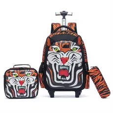 Kit Mochila de Rodinha Infantil Lancheira Térmica Estojo Tigre