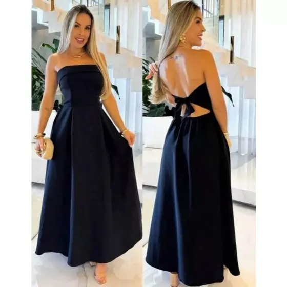 Vestido Longo Tomara Que Caia Com Bojo Drapeado e Abertura nas Costas – Elegância 2026