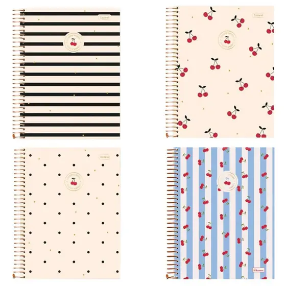 Caderno capa dura 20x1 320 folhas // 15x1 240 folhas //10x1 160 // 01x1 80 - feminino cherry lovers
