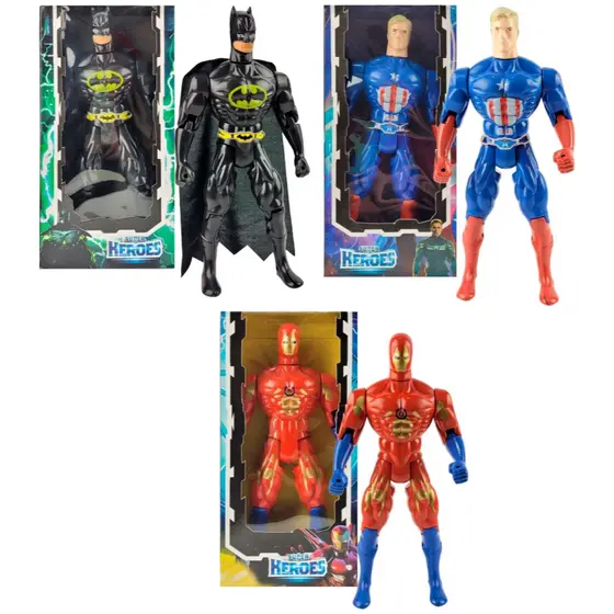 Boneco super heroes Capitão América, Homem de Ferro e Batman - 29cm