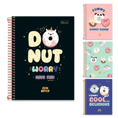 Caderno capa dura 01x01 com 80 folhas e 10x01 com 160 folhas feminino Fun Bites Cadersil