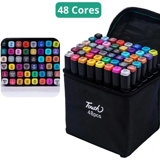 Kit Canetas Coloridas Ponta Dupla c/ Estojo 48 cores - Touch