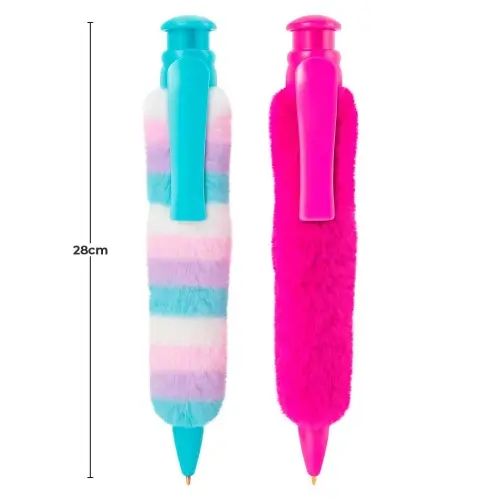 Caneta Pelúcia Gigante Rosa Azul Brw Big 1.0 Infinity Plush Fofa Boa Escrita 28,5 cm de comprimento