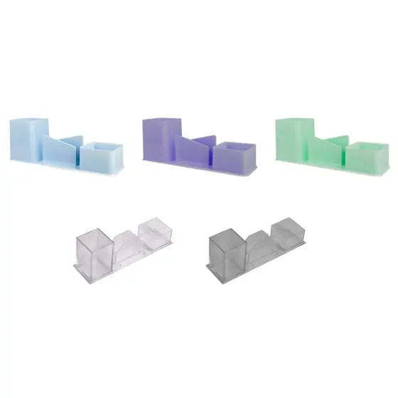 Porta Canetas, Clips e Lembretes 3 em 1 Acrílico – Azul, Lilás, Verde e Cristal