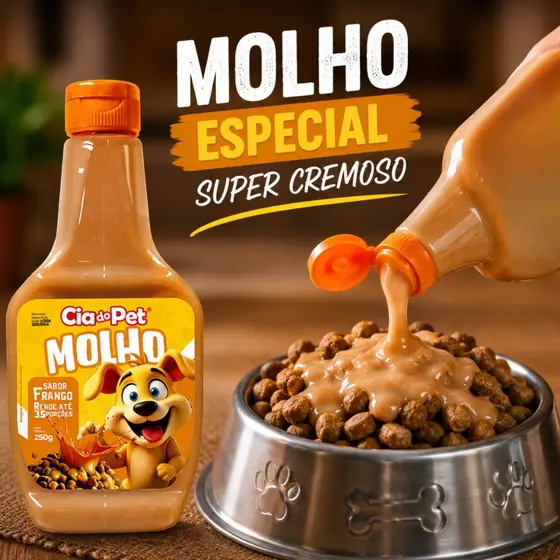 Molho Cia do Pet para Ração Seca Cães Gatos 250g - Realça o Sabor e Estimula o Apetite nas Refeições