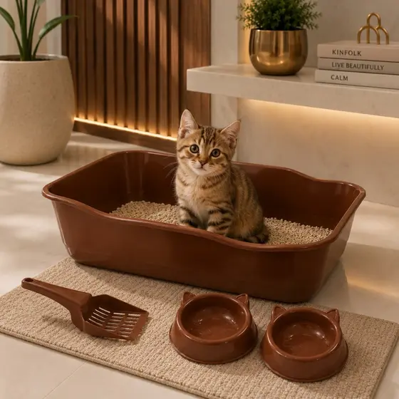 Kit Caixa de Areia para Gatos com Bandeja Pá Comedouro e Bebedouro Durapets kit 4 peças
